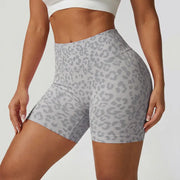Women's Wide High Waist Leopard Print Ribbed Biker Shorts