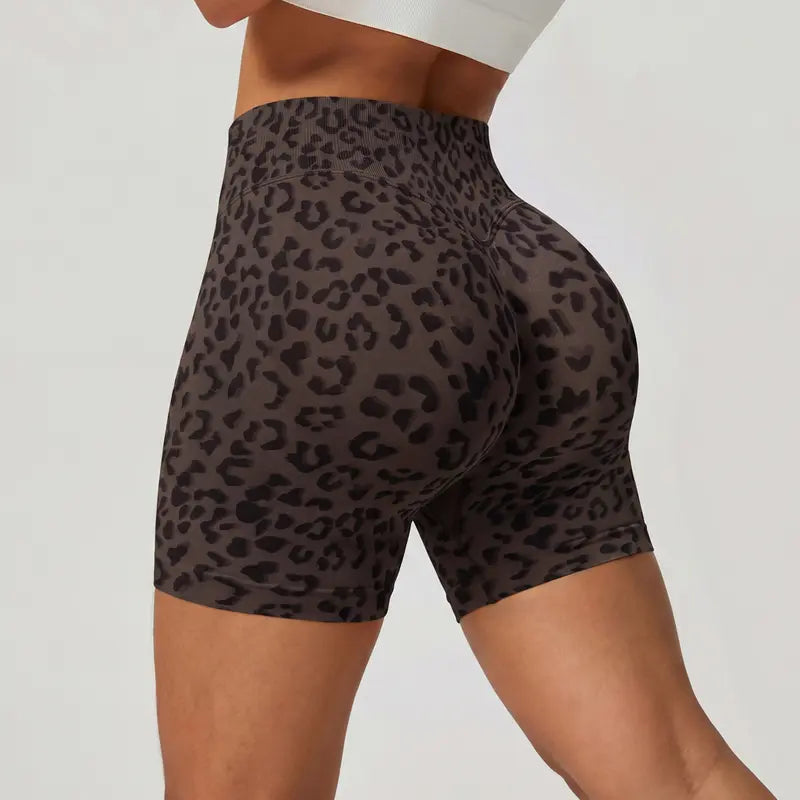 TIMEOFF Women's Wide High Waist Leopard Print Ribbed Biker Shorts