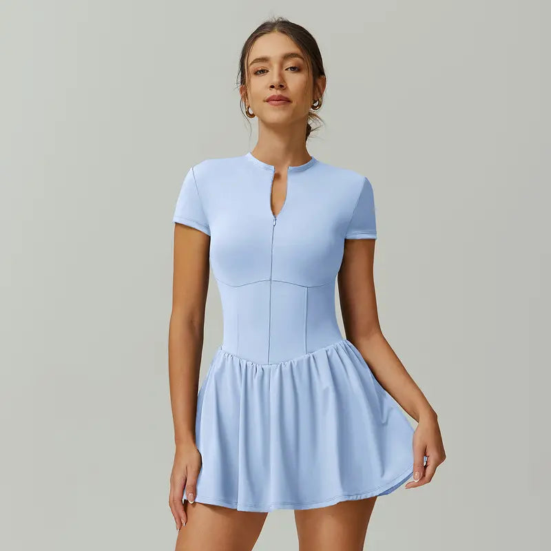 TIMEOFF Women's Short Sleeve Zip-Up Mock Neck Athletic Romper