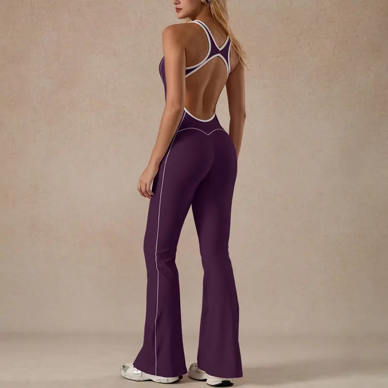 TimeOFF Women's Two-Piece Open-Back Tank & Flared Leggings Set