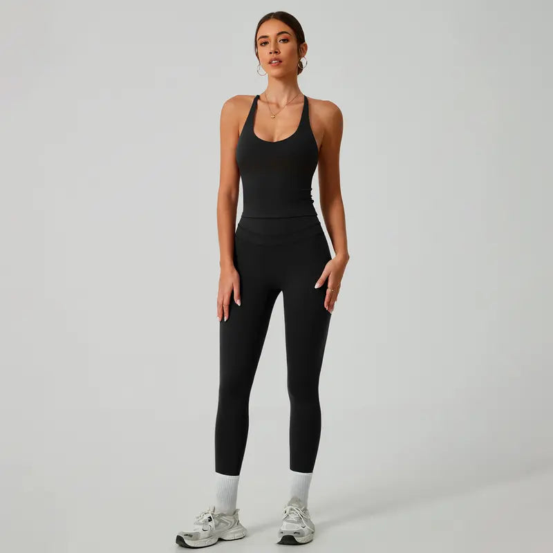 TimeOFF Women's Crisscross Back Tank & High-Waist Butt-Lift Leggings Set