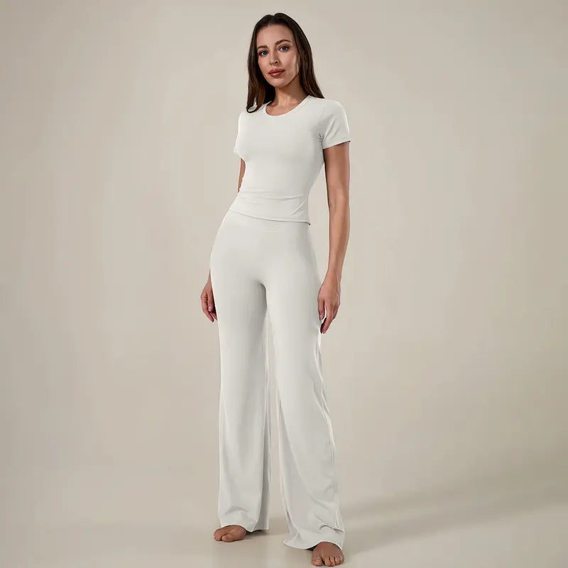 TimeOFF Women's 2-Piece Short Sleeve Workout Set
