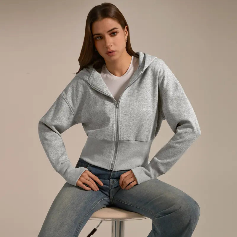 TIMEOFF Women's Cropped Hooded Zip-Up Long Sleeve Gym Jacket
