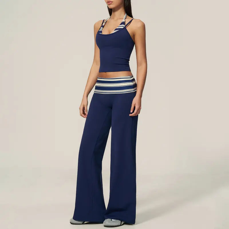 TIMEOFF Halter Tank Top & Fold Over Waist Capri Leggings Active Set