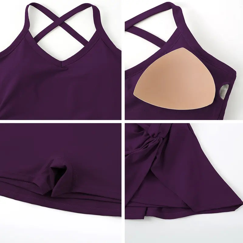TIMEOFF Women's 2-Piece Solid Color Cross-Back Tank Romper