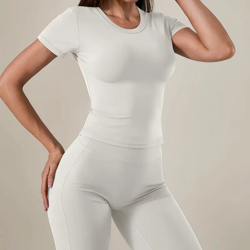 TimeOFF Women's 2-Piece Short Sleeve Workout Set