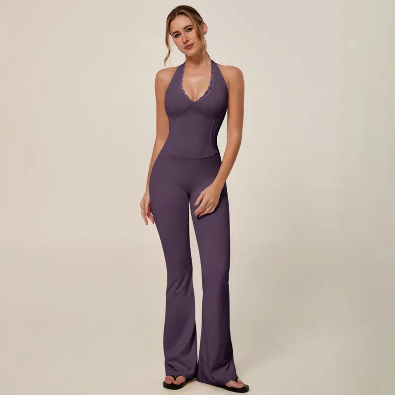 TIMEOFF Women's Backless Halter Sporty Jumpsuit