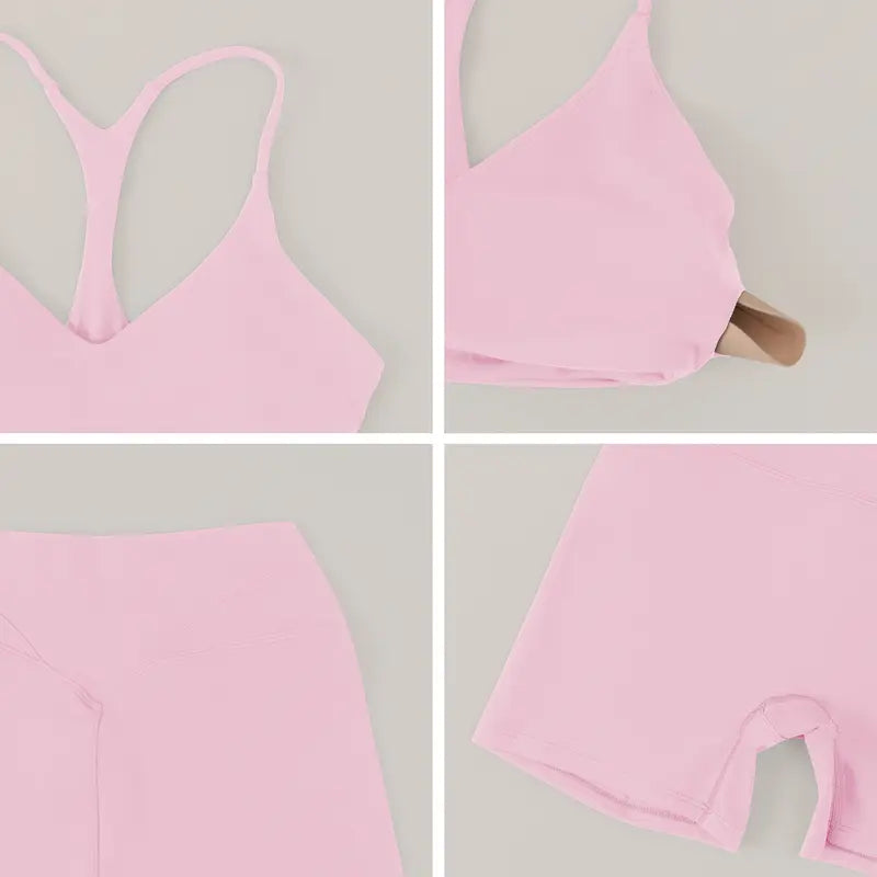 TIMEOFF Women's 2-Piece Y-Back Sports Bra & High Waist Biker Shorts Set