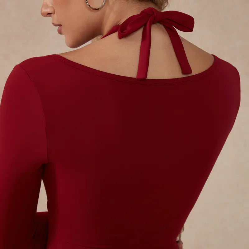 TimeOFF Women's Long-Sleeve Lace-Trim Halter Jumpsuit