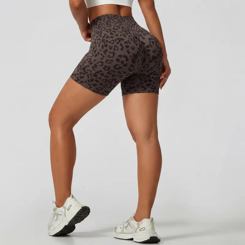 TIMEOFF Women's Wide High Waist Leopard Print Ribbed Biker Shorts