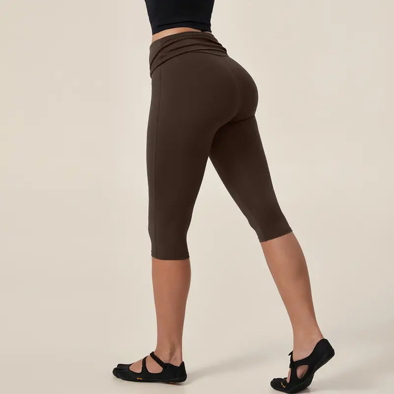 TIMEOFF Women's Fold‑Over Waist Knee‑Length Leggings
