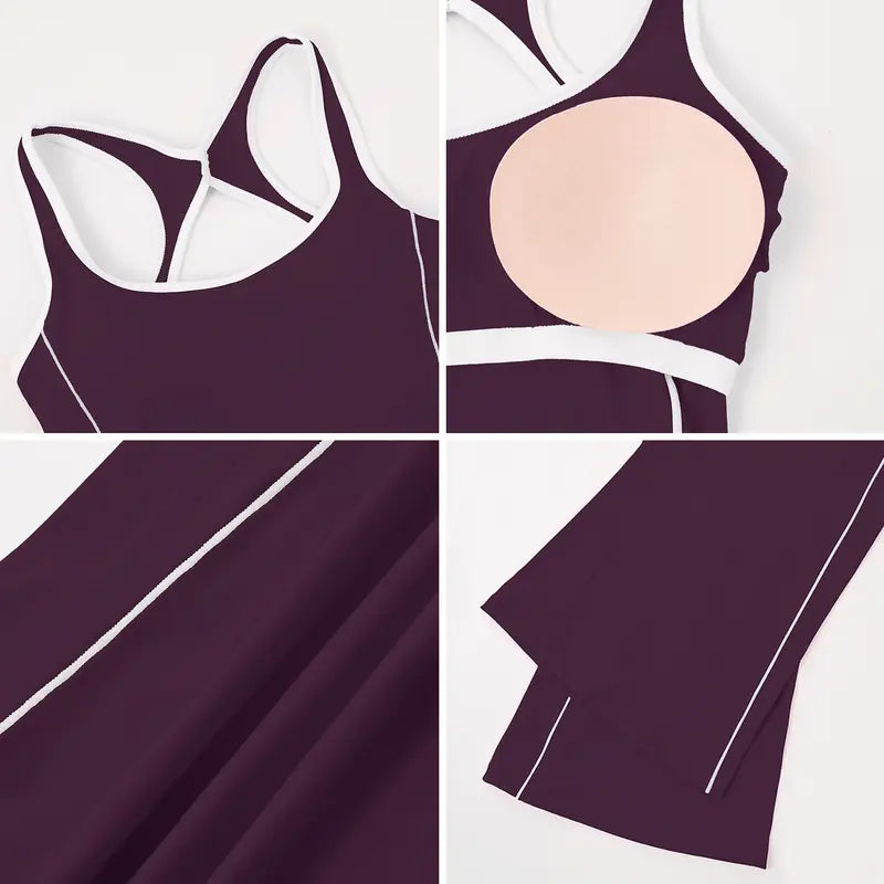 TimeOFF Women's Two-Piece Open-Back Tank & Flared Leggings Set