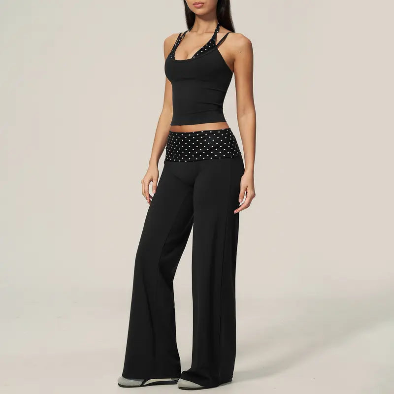 TIMEOFF Halter Tank Top & Fold Over Waist Capri Leggings Active Set