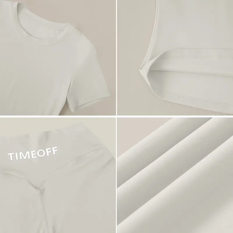 TimeOFF Women's 2-Piece Short Sleeve Workout Set