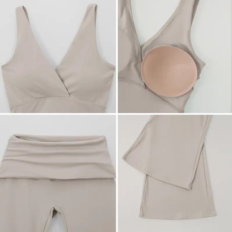 TIMEOFF Women's 2-Piece V-Neck Yoga Outfits