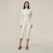 Zip‑Up Jacket & Capri Leggings 2‑Piece Active Set, Slim Fit Thumb‑Hole Workout Outfit